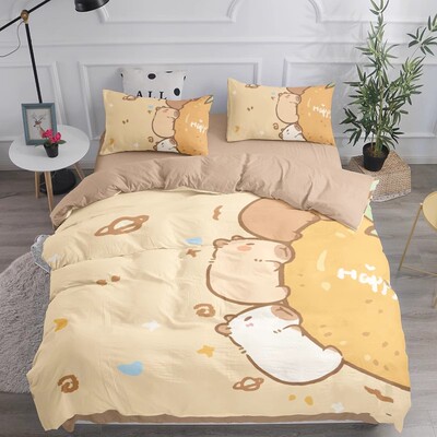 卡通可爱萌系卡皮巴拉纯棉四件套家用单人女孩卧室capybara三件套