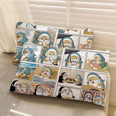 猫福珊迪加绒拉链式枕套单个幼儿园鲨鱼猫枕芯套mofusand枕头套子