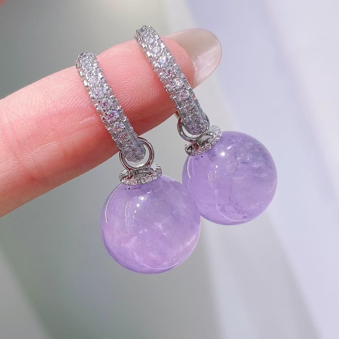 925银紫水晶球耳环女气质百搭