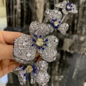 925纯银镶锆石花朵胸针胸花别针115 50MM设计感高档气质