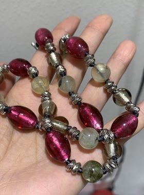 琉璃和天然葡萄石混合项链红绿相间45CM