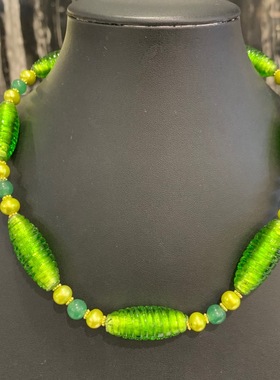 绿色琉璃点缀休闲风天然淡水珍珠