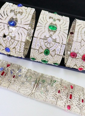 925纯银精镶锆石多色手镯