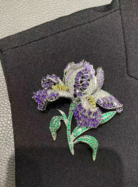 优雅花卉紫色锆石花朵胸针