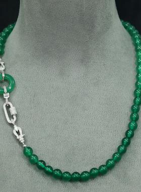 8MM 绿玉髓项链 925纯银平安扣 经典款