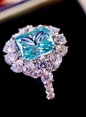 蓝色锆石戒指925纯银镶高档小清新