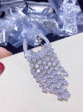 纯银锆石珍珠项链装饰扣流苏吊坠