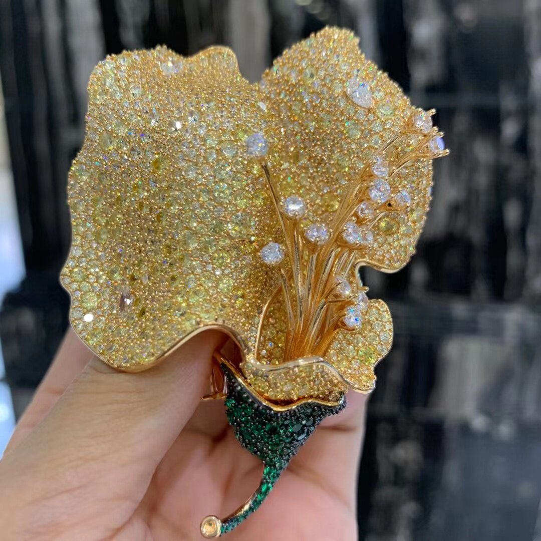 金色蝴蝶兰花朵胸花胸针新款大气高档925纯银精镶锆石NQIU