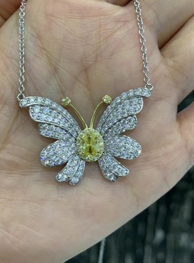蝴蝶吊坠项链925纯银镶锆石45CM高档