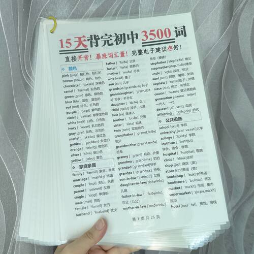 初中英语单词语法15天背完初中3500词短语中考知识总结塑封卡海报