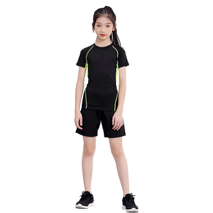 儿童运动套装速干衣女童短袖短裤夏季弹力健身服篮球足球跑步训练