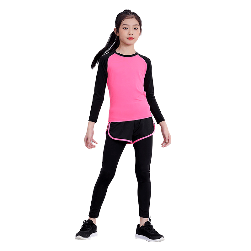 儿童跑步服运动套装紧身衣女童瑜伽训练篮球速干衣弹力吸汗健身服