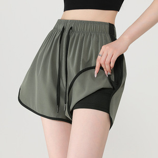 运动短裤女夏健身服宽松速干瑜伽大码胖mm防走光三分裤跑步200斤