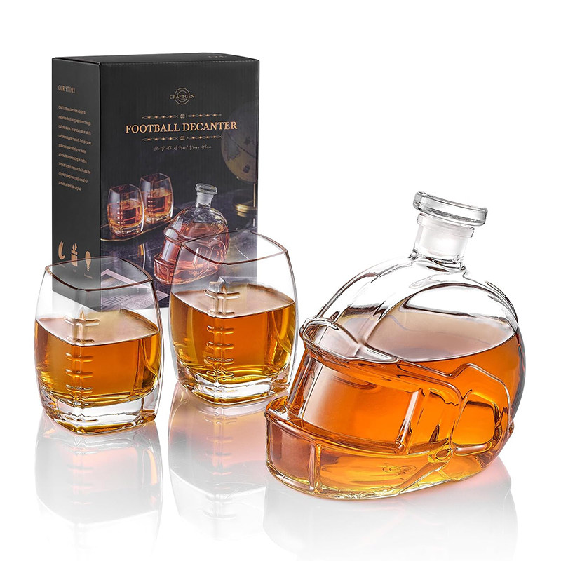 美国CRAFTGEN 足球威士忌醒酒器套装3件套 创意威士忌酒杯烈酒杯