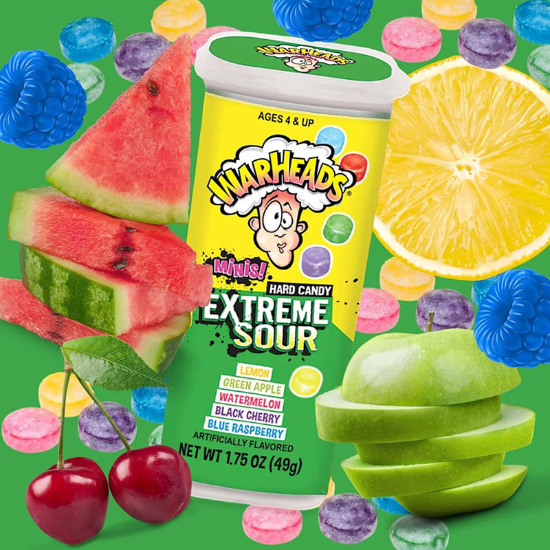 美国Warheads 迷你极限酸硬糖什锦水果口味酸甜零食挑战味蕾 49g