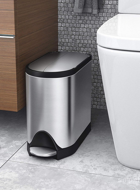美国simplehuman 高端创新静音蝴蝶盖脚踏式不锈钢垃圾桶 10L