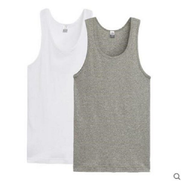 2件装三枪纯棉弹力男士打底运动背心全棉内衣细缧纹棉质工字背心