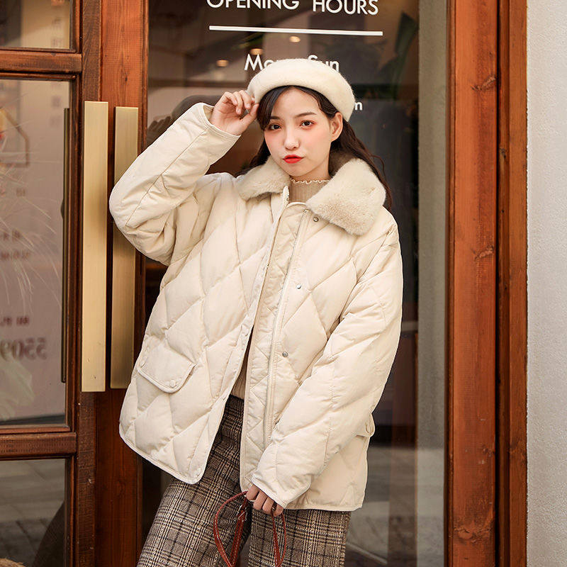 棉服外套女2021冬新款韩版宽松短款休闲加厚保暖小个子菱格棉衣潮