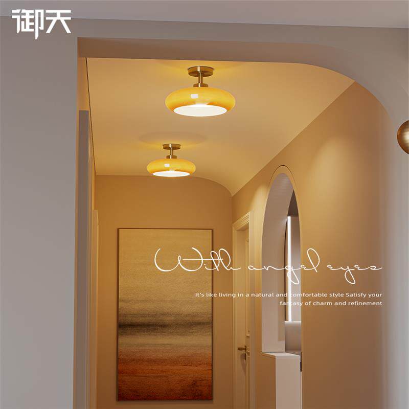 中古法式复古门口入户玄关吊灯走廊过道阳台吸顶灯高级氛围感玻璃