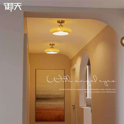 中古法式复古门口入户玄关吊灯走廊过道阳台吸顶灯高级氛围感玻璃