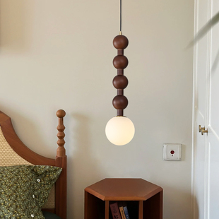 中古卧室床头小吊灯复古饭厅吧台灯实木侘寂风法式氛围感餐厅灯具