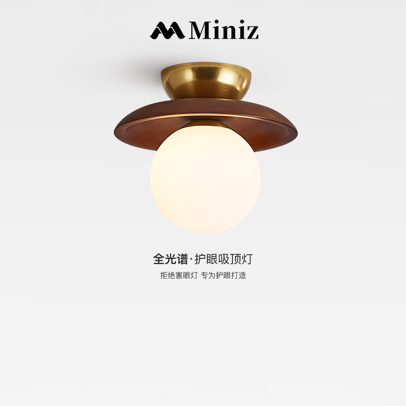 中古复古过道玄关吸顶灯实木阳台走廊灯日式胡桃木纹入户门厅灯具