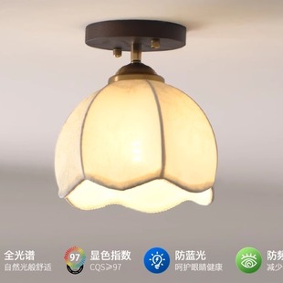 法式 复古风过道走廊入户玄关吸顶灯中古vintage布艺印花阳台灯具