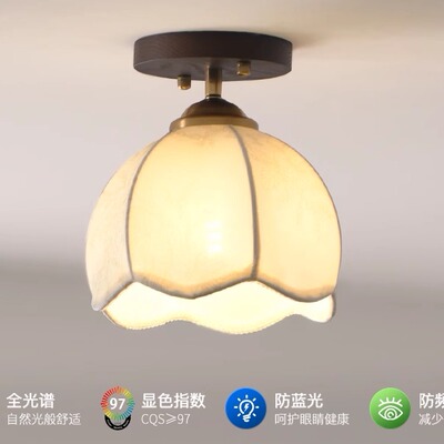 法式复古风过道走廊入户玄关吸顶灯中古vintage布艺印花阳台灯具