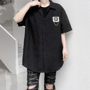 2025年夏季新款纯色贴标短袖衬衫男潮流休闲宽松衬衣 C257 P75图片