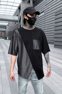 夏季个性拼接不规则下摆宽松男士T恤潮流圆领休闲短袖 T617 P75图片