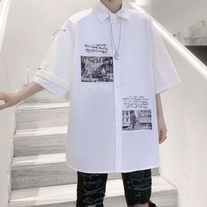 2025夏季新款中袖印花衬衫宽松时尚潮流短袖衬衣男 C255 P75图片