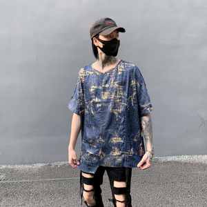 夏季男士潮流时尚短袖烫金图案宽松圆领青年T恤 T666 P75图片