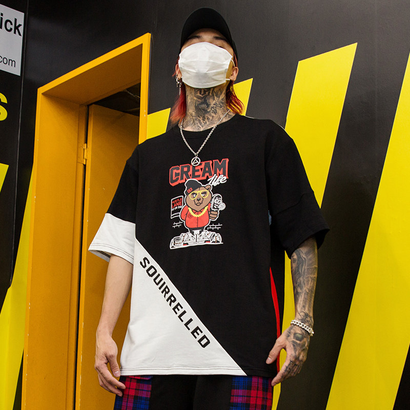 夏季男士新款印花宽松短袖嘻哈个性时尚潮五分袖T恤T420P55,男装T恤,星座101A-3