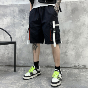 夏季新款男工装短裤潮牌ins炸街宽松织带五分裤潮流直筒裤DK28P55图片