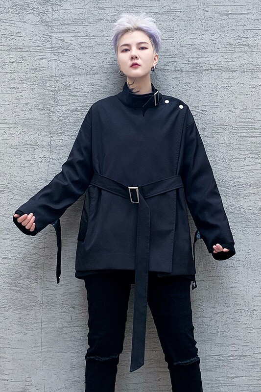 2025秋冬新款潮男短款腰带风衣潮流发型师服装休闲外套W196P95,男装风衣,星座101A-3