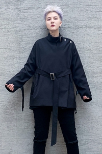 2025秋冬新款潮男短款腰带风衣潮流发型师服装休闲外套 W196 P95图片