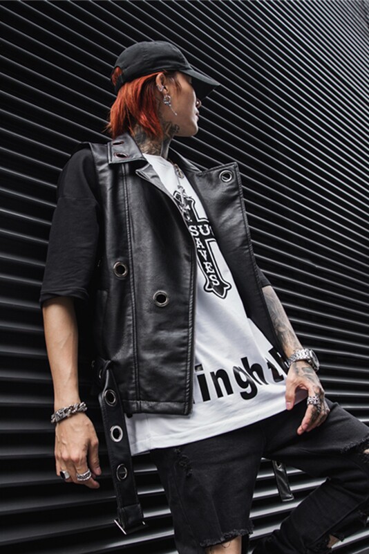 2025春夏潮男马甲男士潮修身夜店演出服朋克机车皮衣MJ60P95,男装皮衣,星座101A-3