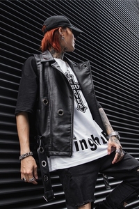 2025春夏潮男马甲男士潮修身夜店演出服朋克机车皮衣 MJ60 P95图片