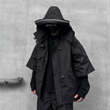秋冬男暗黑纯色夹克机能风宽松工装潮牌连帽七分袖外套W367P175，男装夹克，星座101A-3