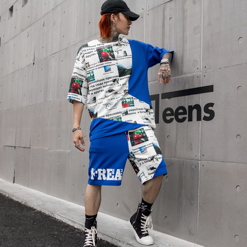 夏季五分袖T恤短裤套装男潮流ins超火的上衣服嘻哈DT01P115,男装牛仔裤,星座101A-3