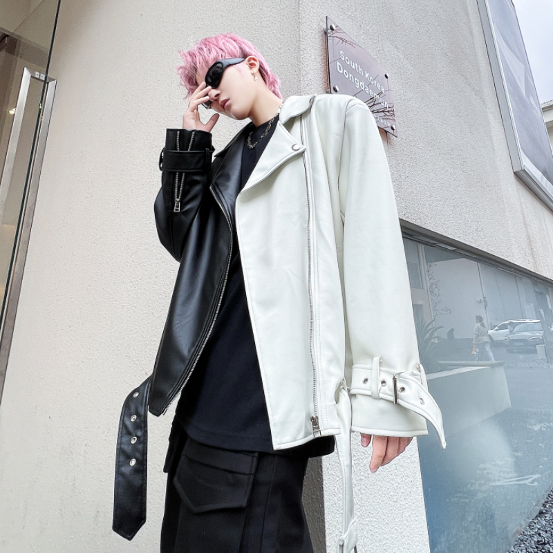 秋冬仿皮夹克男潮流炸街帅气宽松青春拼接休闲皮衣外套W329P135，男装夹克，星座101A-3