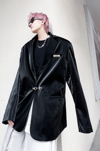 秋冬亮皮鳄鱼纹外套男宽松潮流高级感发型师单排扣西服 XF26 P135图片