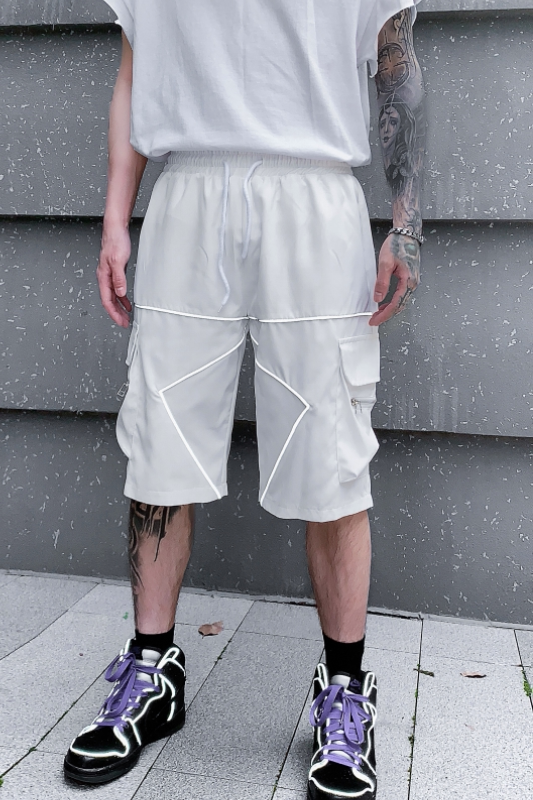 夏季工装短裤男口袋装饰宽松直筒休闲五分裤潮流裤子DK83P65,男装牛仔裤,星座101A-3