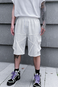 夏季工装短裤男口袋装饰宽松直筒休闲五分裤潮流裤子 DK83 P65图片
