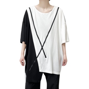 夏季男士短袖黑白拼色时尚潮流宽松圆领T恤潮牌 T689 P75图片