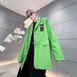 秋冬小西装男士宽松潮流炸街荧光绿休闲PU皮西服外套XF19P125，男装西服套装，星座101A-3