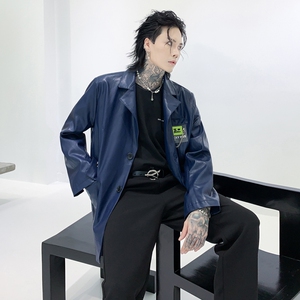 秋冬PU西服男宽松潮流炸街帅气青年发型师高级感外套 XF15 P125图片