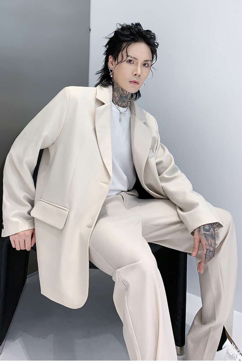 秋冬西服男垂感长裤潮流一套搭配帅气发型师高级感套装XF16P195,男装西服,星座101A-3