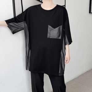 夏季新款暗黑宽松圆领短袖T恤个性口袋潮流半袖上衣 T659 P75图片