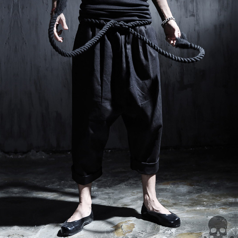 潮男春夏亚麻九分裤男小脚哈伦裤宽松大码胖子男士休闲裤 K28 P85图片